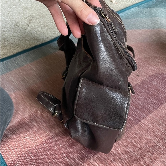 Vintage Genuine Leather 90s Y2K Brown Backpack - Picture 3 of 16